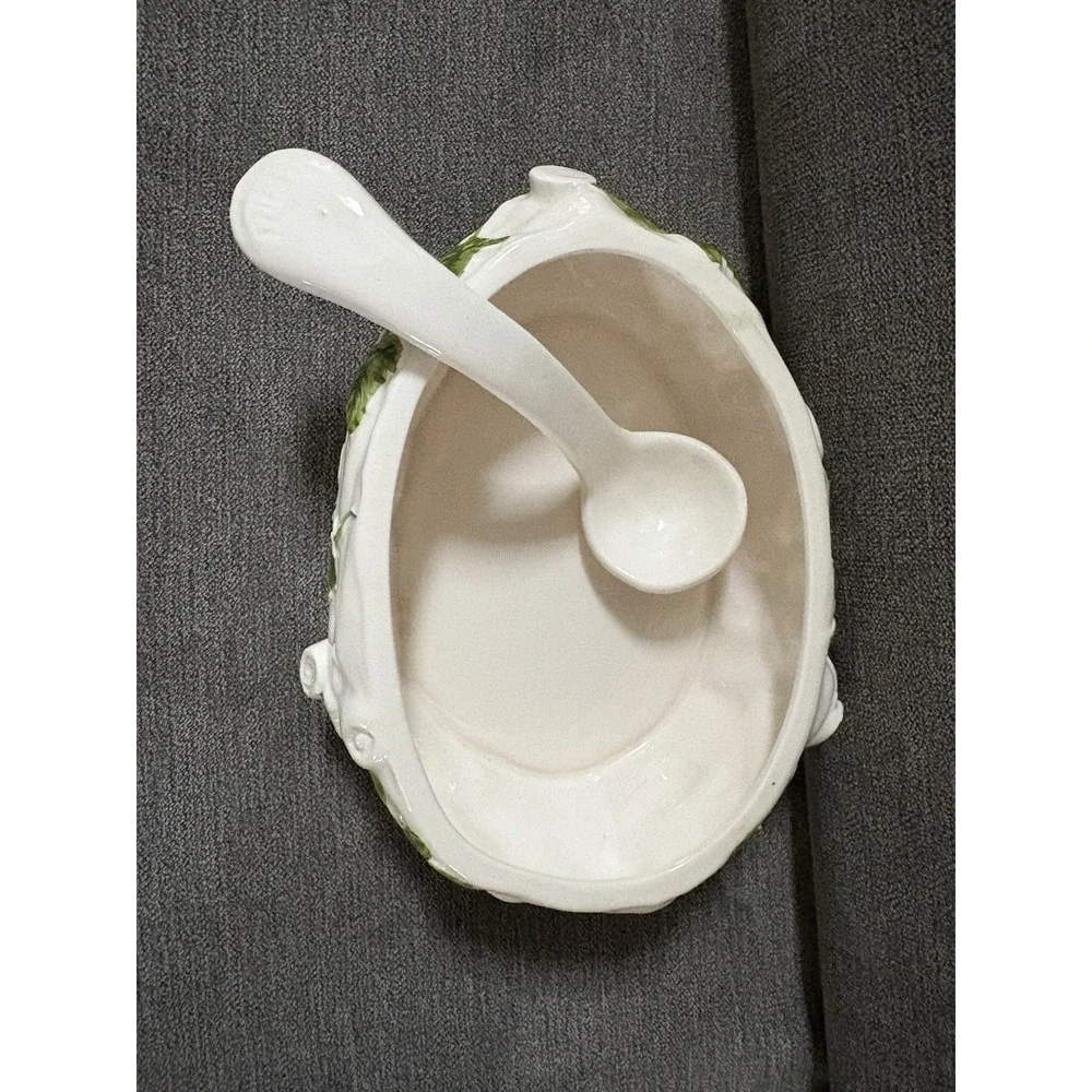 Vintage White Green Ceramic Bird on Nest Haldon Group Soup‎ Tureen 1983  7x5.75